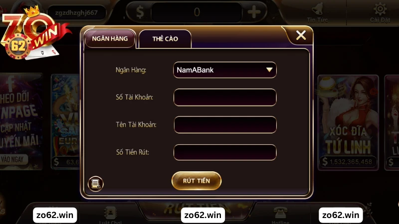 Rút tiền zo win về ngân hàng